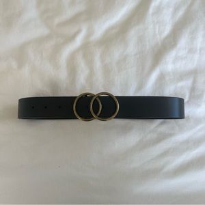 Aritzia black leather belt with bronze hardware